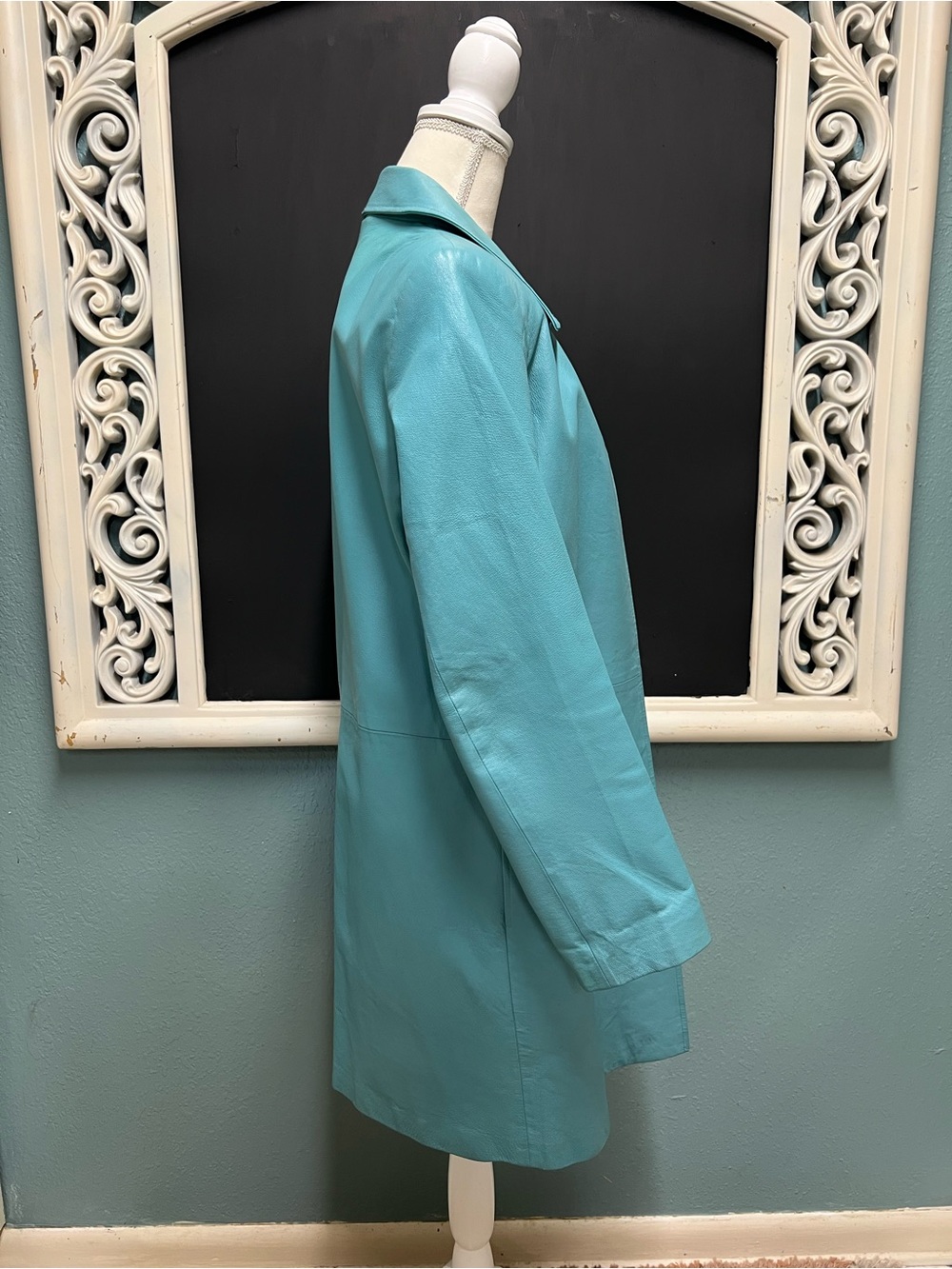Newport News Y2K Turquoise Long Leather jacket - Picture 8 of 11
